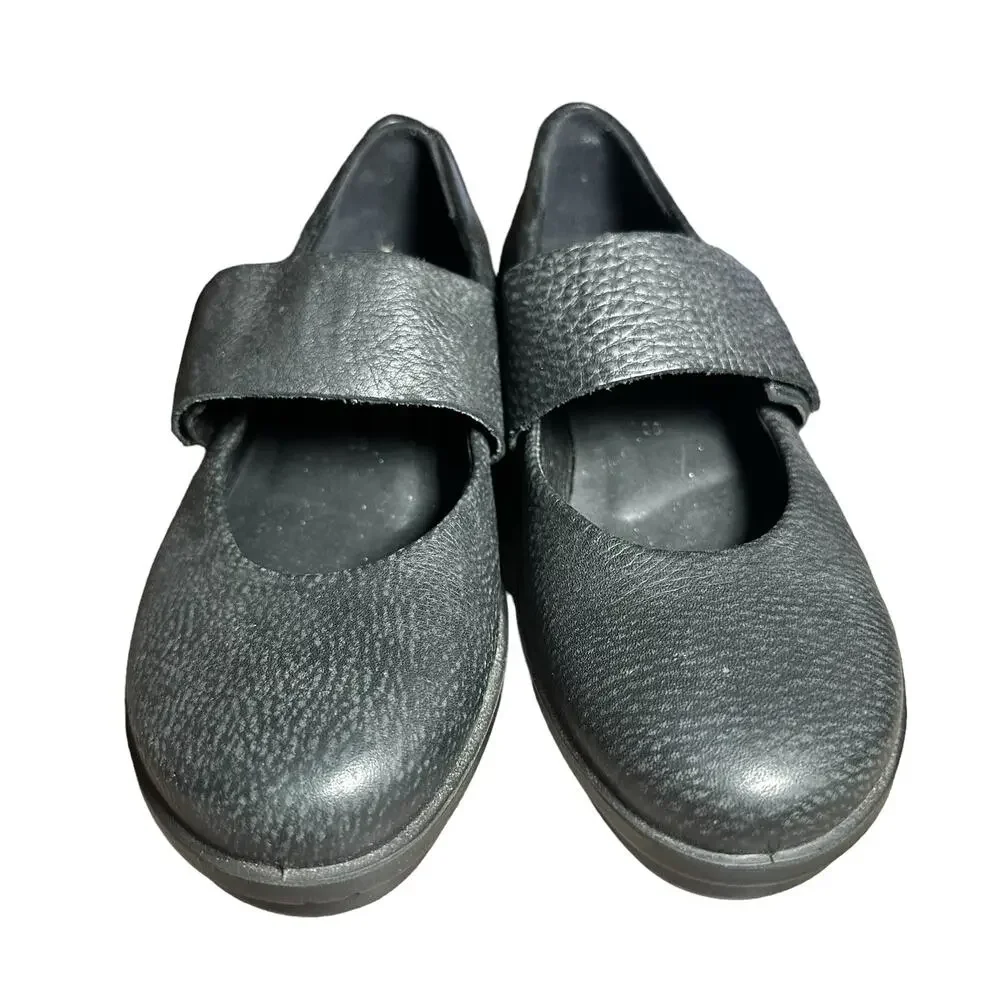 Ecco Skyler Mary Jane Black Leather Wedges Size 38 US 7 comfort hook and loop